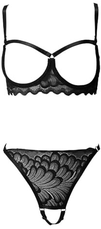 XFSRG Set di Lingerie Sexy per Donna Reggiseno con Ferretto e Perizoma con Spalline Design Regolabili Tulle Trasparente Lingerie Seducente Babydoll (Nero S)