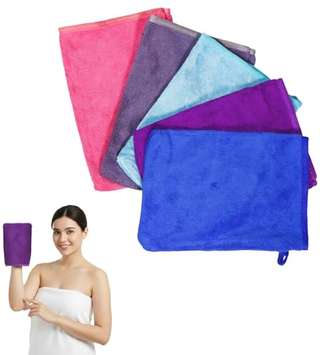 Bliceon 5 Stück Mikrofaser Waschlappen für Gesicht und Körper, Weiche Waschhandschuhe, hohe Wasseraufnahme, Flanell-Optik, 14x21cm, in 5 Farben für Hautpflege und Badezimmer