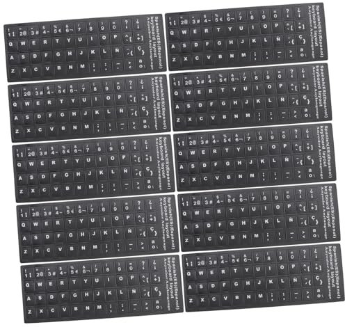 STOBOK 10pcs Spanish Keyboard Stickers Multi-Language PVC Keyboard Layout for Laptop and Desktop, Practical No Glue Left When Removed, for School and Home Use