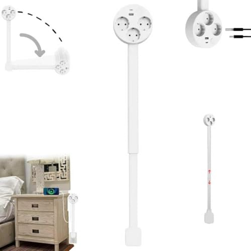 Prise Extensible Derriere Meuble,multiprise Plate Derriere Meuble,Extension de Prise Murale telescopique,rotatives à 180°,avec Ports USB-A,USB-C et 2 Prises Secteur,Extensibles de 55 à 67 cm-A