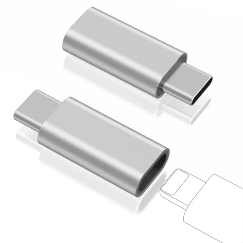 Adaptateur Lightning vers USB C 2 Pièces(Pas pour Audio/Clé USB/Écouteurs), Adaptateur USB-C vers Lightning Compatible pour iPhone 15/16 Pro/16 Pro Max/16 Plus, iPad Pro/Air (Argent)
