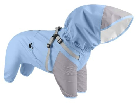 Qkbuza Hunde-Regenjacken | Welpen-Regenmantel mit transparenter Kapuze, wasserdicht, verstellbar für M bis XL Hunde und Welpen bei regnerischem Wetter, Outdoor-Abenteuer verbessern die Sichtbarkeit