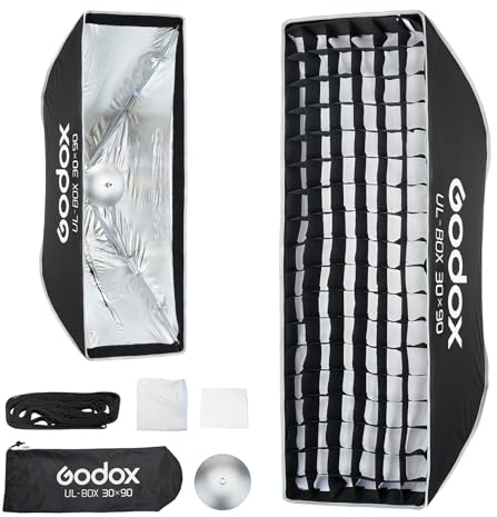 Godox UL-BOX 30 x 90 cm snabbfrigörande fotografi softbox med rutnät, Bowens-fäste, bärbar studio ljusmodifierare softbox