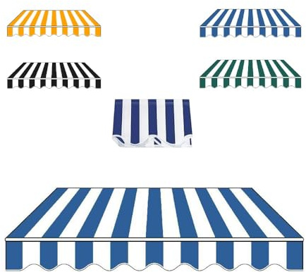 Retractable Patio Awning Replacement Fabric - Waterproof Blue Sun Shade Cover for Deck & Balcony - 16.5x11.5ft Polyester Canopy for Outdoor Protection