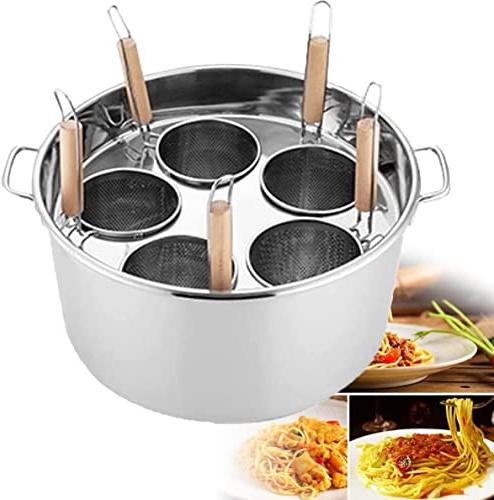 Pentola per pasta in acciaio inox con cestello a 5 fori per cucinare pasta e zuppe, versatile da cucina, essenziale per uso domestico e ristorante, facile da pulire