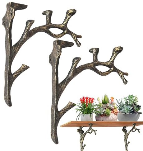 Soportes de pared de rama vintage - soportes de metal resistentes para estantes de madera flotantes, rejilla decorativa fácil de morir para el hogar, la oficina, la o los espacios de vida