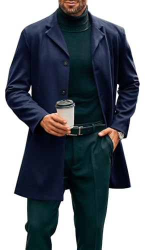 Runcati Lång kappa herr trenchcoat slim fit vinter hack krage enkelknäppt jacka affärsjacka överrock, Mörkblå, S