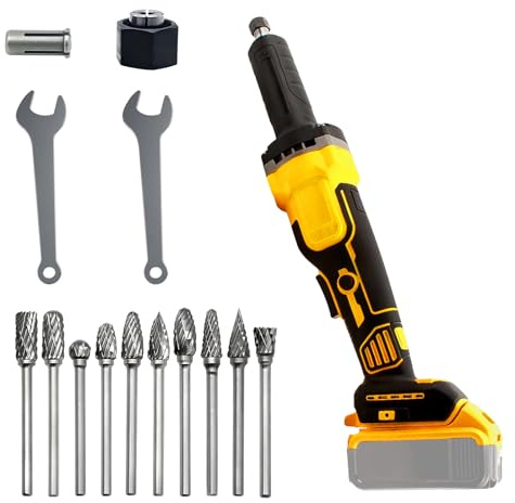 Cordless Die Grinder for Dewalt 20V Battery, 26000 RMP Brushless Electric Rotary Grinder with 10PCS 6MM Grinding Bits, 4 Variable Speeds Grinder for Rust Removal, Polishing Deburring (No Battery)