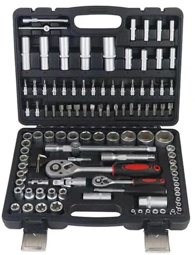 108-Piece CR-V Socket Wrench Set 1/4&1/2 Drive with Quick Release Ratchet, Bits & Satin Matte Deep Sockets, Extension Bar Coupler Included for Car Repair, DIY Projects & Engineering Studies
