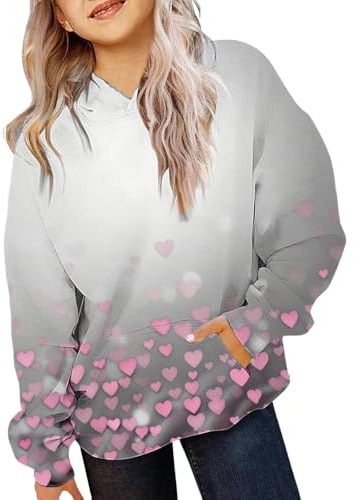 Mjjsk Grafiska huvtröjor för flickor hjärttryck mode långärmad pullover sweatshirt barn vardaglig snygg tröja med huva toppar, Grå, 4-5 Years