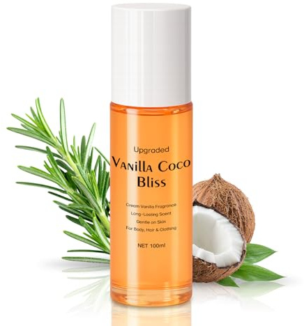 Vanilla Coconut Perfume for Women, Hair and Body Mist, Lightweight Body Spray, Long-Lasting Fragrance, Portable Mini Perfume for Skin, Hair and Clothes