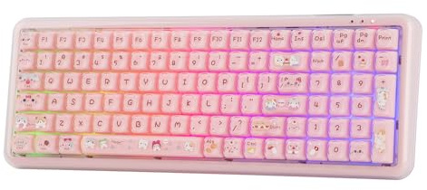 MechLands X Maorbeng X100 PRO Membrane Gaming Keyboard with Number Pad, RGB Backlits, Wireless Computer Keyboard with 5000mAh Battery, BT/2.4G/USB-C Wired, 96% Layout for Windows/Mac/PC (Pink)