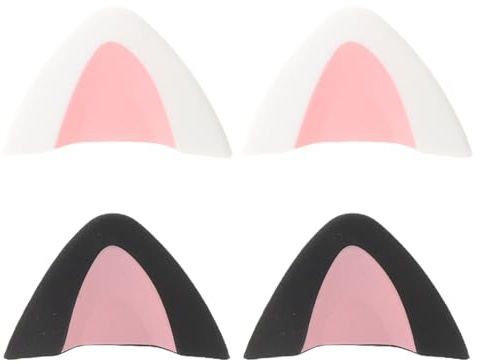 Angoily 2 Pairs Silicone Cat Ears Headphone Attachments in Black Pink and Pink White, Detachable Headset Cat Ear Covers for Video Live Streaming and Gaming Party Props