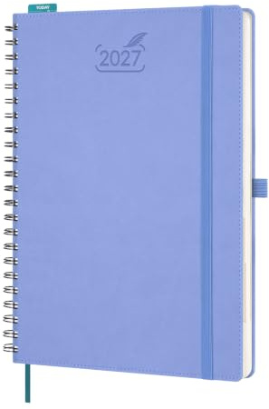 BEZEND Kalender 2027 Tagesplaner 1 Tag 1 Seite mit 4 Spalten A4 30 x 21 cm | 12 Monate Kalender (Jan - Dez 2027), Zeitleiste mit 15-Minuten-Intervallen, 7-20 Uhr, PU-Leder SoftcoverKornblume