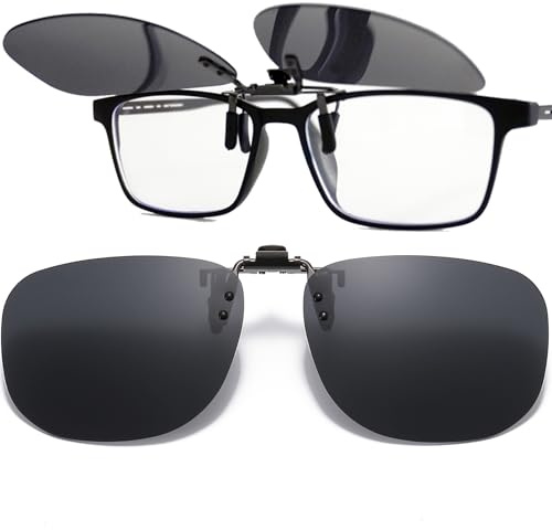 Jiaanle Clip On Sunglasses for Glasses Wearers - Polarised Flip Up Sun Glasses Clip-Ons for Driving, Anti Glare & UV Protection,Durable Alloy Clip
