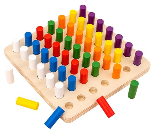 CLBDRESS Holz Farbsortierbrett – Regenbogen Stapel- & Fädelspielzeug für Kinder, pädagogisches Lernspielzeug zur Förderung der Feinmotorik mit glatten Holzstäben