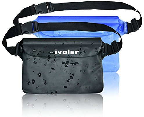 ivoler [2 Stück] wasserdichte Tasche Beutel Bauchtasche Handyhülle Schutzhülle Strand-Tasche für Geld, Kamera und Smartphones Ideal für Wassersport, Strand, Schwimmen, Bootfahren (Schwarz+Blau)