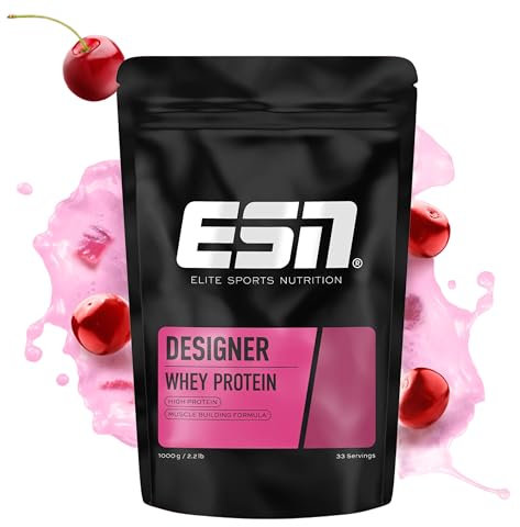 ESN Premium Designer Whey Protein Pulver, Cherry Yogurt, 1 kg, bis zu 23 g Protein pro Portion, ideal zum Muskelaufbau und -erhalt - made in Germany