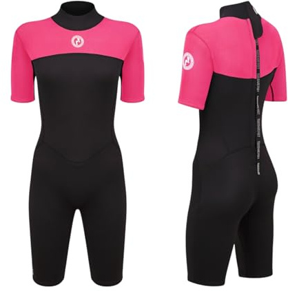 Two Bare Feet Women's Thunderclap 2.5mm Summer Shorty Neoprene Wetsuit - Ideal for Surfing, Swimming & Watersports - Lightweight, Flexible & Durable Design (XX-Large, Pink/Black)