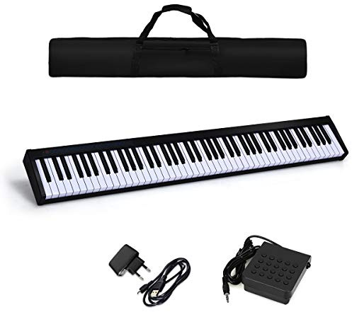 COSTWAY Piano Numérique 88 Touches, Clavier Electrique Amélioré avec Sac de Transport, 128 Rythmes, 128 Notes, Réglage de Dynamique, Pédale, Interface MIDI/USB, Fonction Bluetooth, Noir