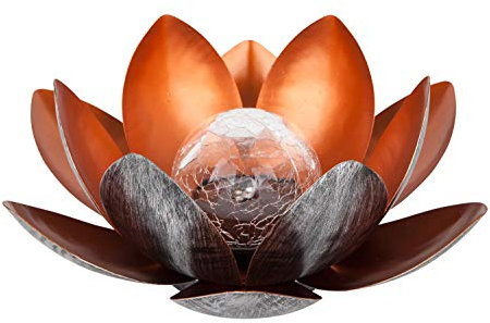 Dehner Solarleuchte Lotus, Ø 27.5 cm, Höhe 12 cm, Metall, silber/rot