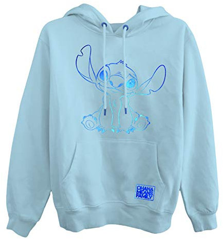 Disney Lilo and Stitch - Sudadera con Capucha clásica Lilo y Stitch para Mujer, con Papel de Aluminio, Color Azul Claro, Hoja Azul Claro, XL