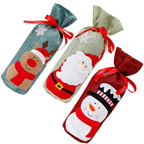 Cabilock 3piezas Funda Para Botellas De Rojo Diseño Navideño Juego De Accesorio De Fiesta Para Navidad y Celebraciones