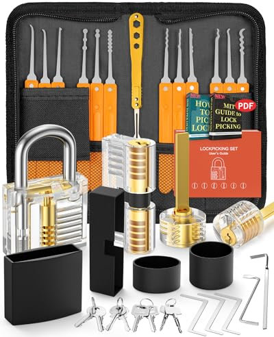 Eventronic Lock Picking Kit, 36-Piece Lock Pick Set with 4 Transparent Training Locks and Manual and Zip Case for Lockpicking, Extractor Tool for Beginner and Locksmith Training(Orange)