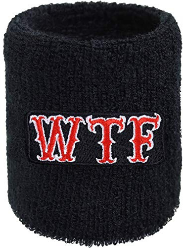 WTF Schweissband What the Fuck Stickerei Designer Schweißband Extreme Sport Absorbierendes Frottee Arm Schwarz Kampfsport Wristband Muay Thai Geschenk Biker Schweiß-Armband