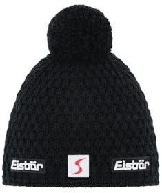 Eisbär Trail Skipool Bommelmütze Beanie Strickmütze Wollmütze Wintermütze Skimütze Damen - Made in The EU mit Futter, Futter Herbst-Winter Winter - One Size schwarz