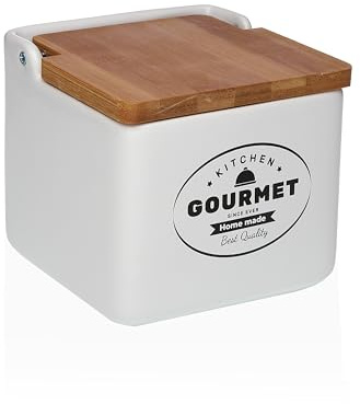 D,casa Salero de Cocina de Cerámica con Tapa de Madera Diseños Originales GOURMET - Salero
