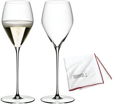 Riedel Veloce Champagner-Weingläser, Set mit 2 Stück, inkl. Mikrofaser-Reinigungstuch, 2 Stück