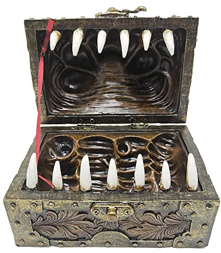 Grinning Gargoyle Poly Die Box - Leather and Metal Effect Mimic Chest - Container Holds up to 6 Sets of Polyhedral D&D Dice - Storage for D and D Dice set - Dungeons and Dragons DnD RPG Accessory Gift