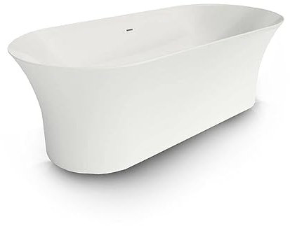 EGO Interiors – Premium | Ovale freistehende Acrylbadewanne inkl. Ab-/Überlaufgarnitur und Siphon mit Pop-up Funktion | Glänzendes Weiß | rutschfeste, verstellbare Füße | pflegeleicht