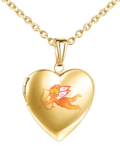 MicLee Damen Kette Foto Amor Herz Medaillon Photo Bilder Amulett Silber Edelstahl Anhänger Halskette mit Geschenkbox Grußkarte, Super Geschenk für Paar Pärchen Mutter Tochter