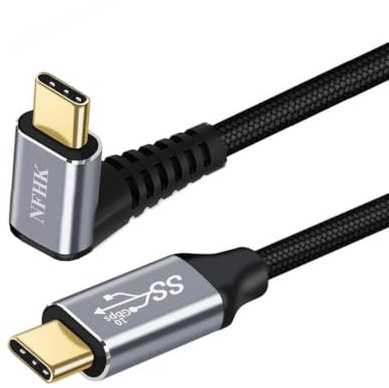 NFHK 90 Grad aufwärts und abwärts gewinkeltes Typ-C USB-C-Stecker-auf-Stecker-USB3.1 10Gbps 100W Datenkabel für Laptop und Telefon 50CM