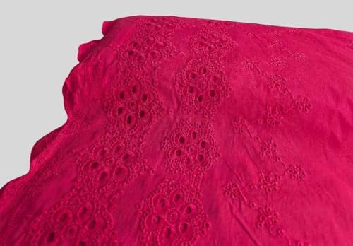 Baumwollstoff mit großer Lochstickerei, unifarben Pink Meterware, 50 cm
