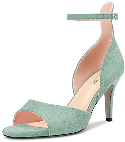 Castamere Femmes Aiguille Haut High Talon Heel Ouvert Bout Lanières Cheville Sandales Mariage Party 6.5 CM Heels Vert Clair 37 EU