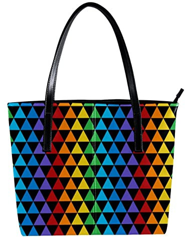 Schultertasche, leicht, lässig, Schultasche, Lehrertasche, Handtasche, Geldbörse, buntes dreieckiges Muster mit schwarzem Hintergrund, Mehrfarbig