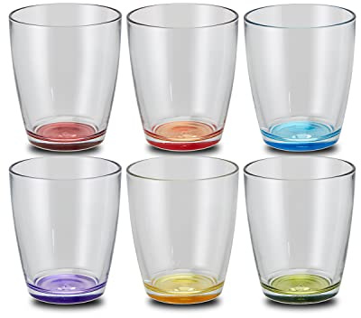 Peill+Putzler Germany 6er Set Trinkgläser mit buntem Boden, 340 ml Volumen, mehrfarbige Trinkbecher, Wassergläser in 6 Farben, Coctailgläser, spühlmaschinengeeignet & pflegeleicht
