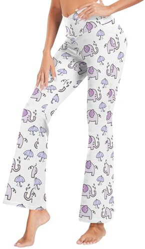 Dallonan Yoga Hosen Flare Hosen Frauen Leggings Ausgestellte Hohe Taille Hosen Elefant Regenschirm Klein, mehrfarbig, XXL