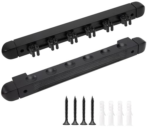 Newellsail Portastecche da Biliardo in Legno Porta Stecca da Piscina Montato a Parete con Clips Accessori da Biliardo per Mazze da Biliardo Bar Giochi di Snooker (Nero)