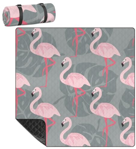 Mularoka Picknickdecke mit Flamingo-Muster, wasserdicht, sanddicht, faltbar, Stranddecke, 200,7 x 200,7 cm, extra groß, tragbar, waschbar, Outdoor-Matte für Camping, Park, Gras, Wandern, Reisen
