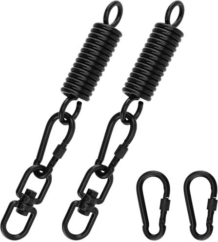 HEIYUET 2 Stück Hängesessel Schwingfeder Set, Hängesessel Aufhängung Feder, 150mm Stahlfeder, 2 Karabinerhaken, 1 Drehgelenk, Edelstahl Feder für Hängestuhll Hängematte Schaukel
