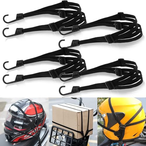 Romon Cinghia Elastica con Ganci, 4 Pezzi Cinghia Elastici Portapacchi Regolabile Helmet Rope con 8 Fibbie Scorrevoli per Bicicletta Moto Fissaggio Casco Bagagli Borsa a Tracolla