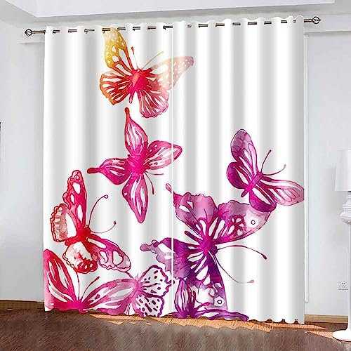 Vorhang Kinderzimmer Bunter Abstrakter Schmetterling Kinder Vorhänge Mit Ösen Polyester Gardinen Thermovorhang Blickdicht Ösenschal Kindergardinen Für Wohnzimmer Schlafzimmer, 2Er Set,-7V9C4H8Z7B0