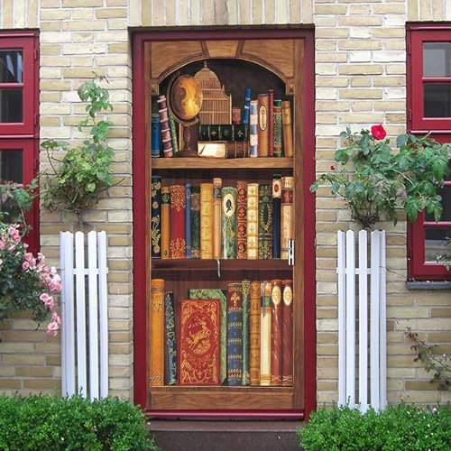 3D Türtapete Selbstklebend Türaufkleber - Bücher Im Retro-Bücherregal 90 X 210 Cm Türfolie Poster Pvc Wasserfest Wandtattoo Für Schlafzimmer Wohnzimmer Tür Dekoration Tapete - Kunstfotos Von K 0