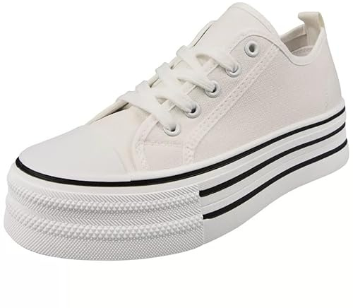 LoudLook Ladies Platform Trainers Canvas Pumps Gym Lace Up Comfy Heel Summer Casual Shoes Sizes 3-8