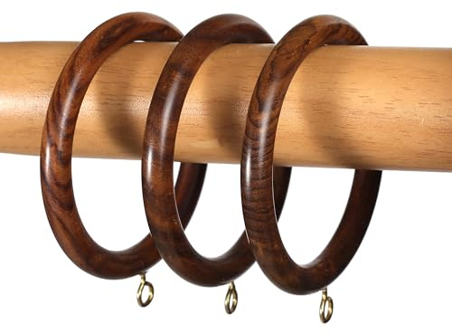 Brainmart Anelli per tende in legno fatti a mano, diametro interno 6,3 cm e diametro esterno 8,9 cm, set da 12 (marrone) | Adatto per aste per tendaggi: da 5 a 5,6 cm di spessore | Anelli per tende in
