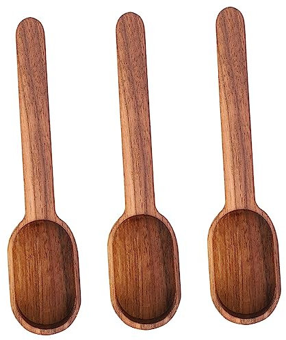 OQHAIR 3 Piezas Cuchara de café en Grano Cucharas de Sal Mini Granos de café Espresso Cucharillas de Acero Inoxidable Cocina de Madera Cucharadita de Madera para Comer café Cucharas de co